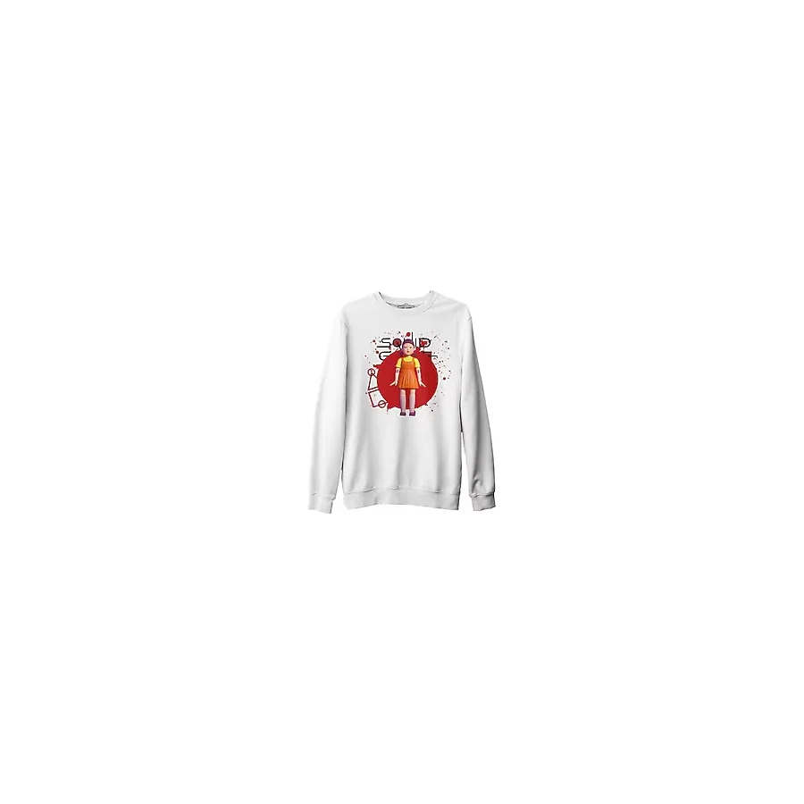 Squid Game - Robot Bebek Beyaz Erkek Kalın Sweatshirt