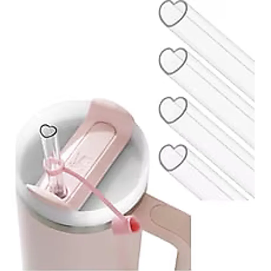 Stanley 1,18 L Quencher Uyumlu Kalp Tasarımlı 4 lü Pipet Pipetli Termos İçin Mug Suluk Yedek Pipet Kesilebilir