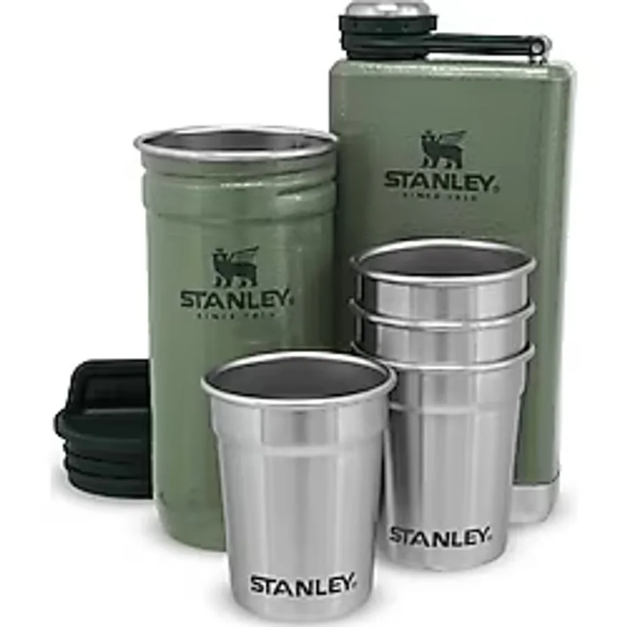 Stanley Klasik Çelik Shot Bardak ve Matara Seti, Yeşil (Hammertone Green), 0.23 Litre