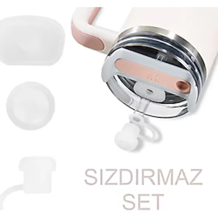 Stanley Pipetli Termos Quencher Uyumlu 3 Parça Sızdırmaz Koruyucu Aksesuar Silikon Set - Şeffaf