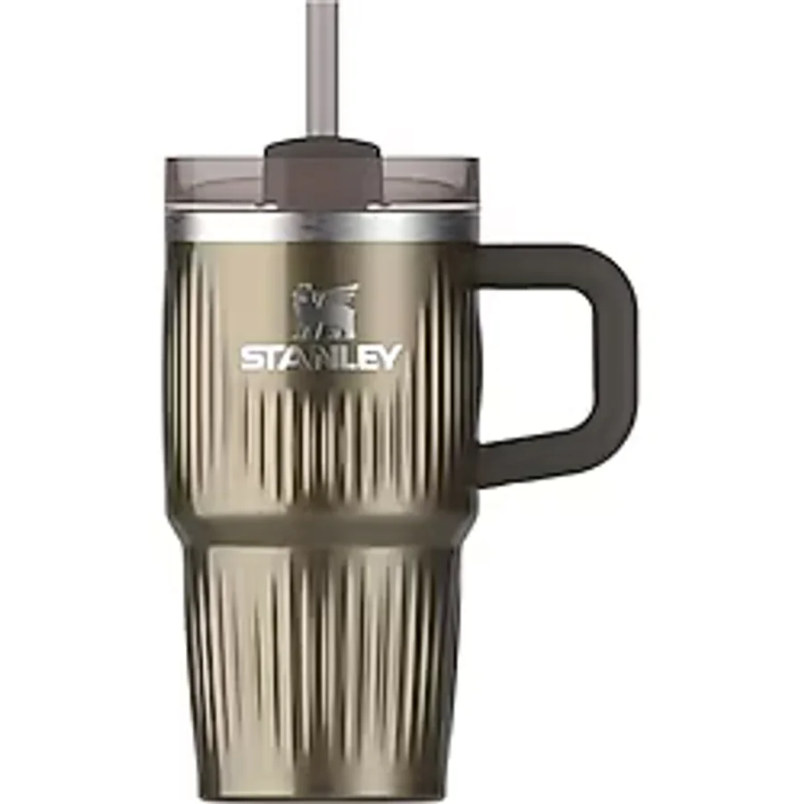 STANLEY Quencher H2.0 Saplı ve Pipetli Bardak 20 oz Flowstate 3 Pozisyonlu Kapak Seyahat için Uyumlu Bardak Yalıtımlı Paslanmaz Çelik Bardak BPA İçermez Yivli Tunç Metali Parlaklığı
