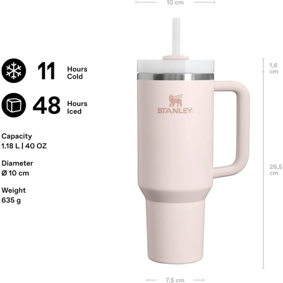 Stanley Quencher Pipetli Termos Bardak, 1.18 L PEMBE
