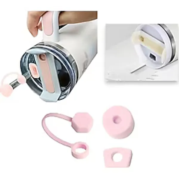 Stanley Quencher ve Yeni Nesil Pipetli Termos Uyumlu 3 Parça Sızdırmaz Koruyucu Aksesuar Beyaz Silikon Set