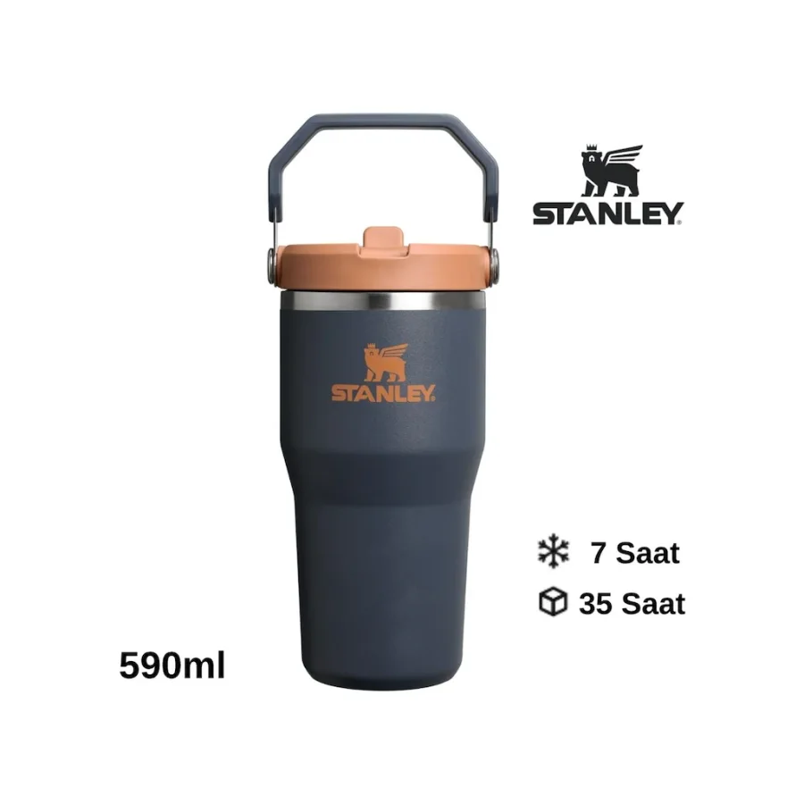 Stanley The Iceflow Flip Straw Pipetli Termos Bardak 0.59 Lt Matara Lacivert