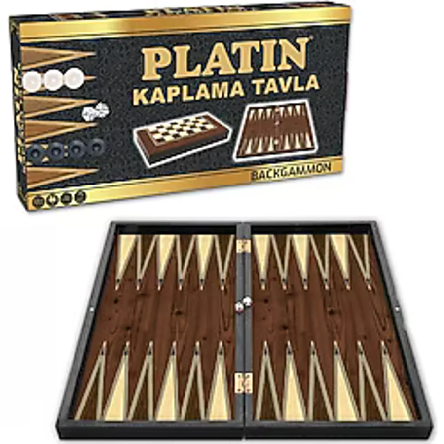 Star Platin Kaplama Büyük Boy Tavla Takımı 25,5x48,5x6,3 cm 36 mm Pullar ve 9 mm Zarlar