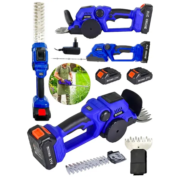 Steiner 21V 2 Ah Çift Akülü Çit Budama Makinesi Çim ve Çalı Kesme Makinesi + 2 Başlık