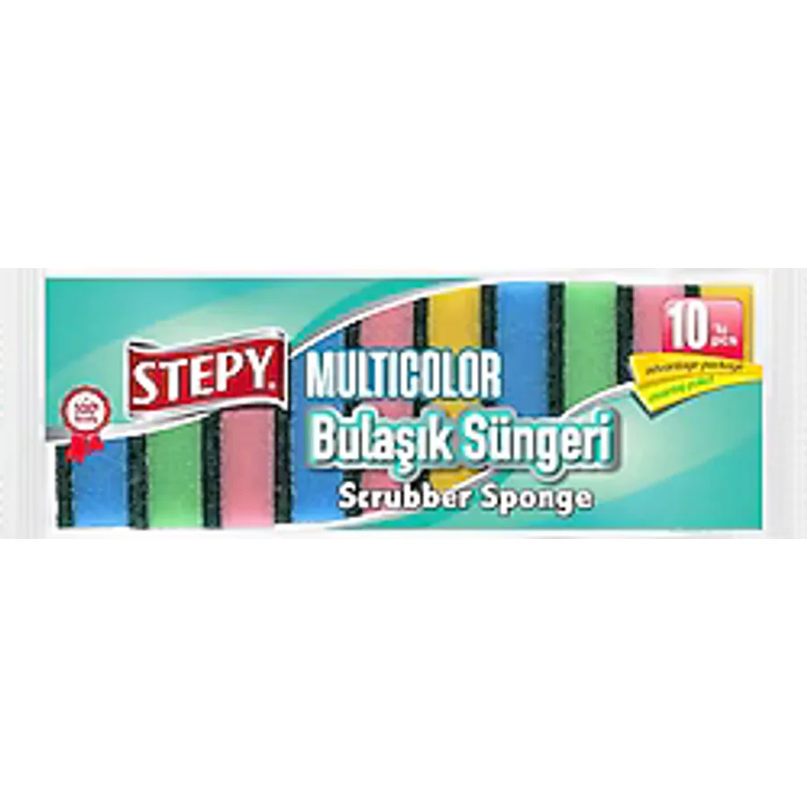 Stepy 10'lu Rengarenk Düz Bulaşık Süngeri