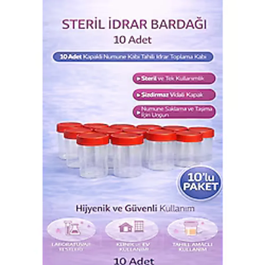Steril İdrar Kabı Kapasiteli Numune Toplama Kabı 10 Adet