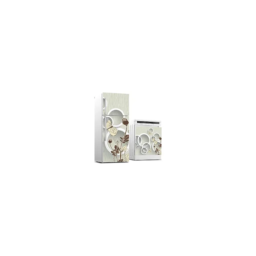Sticker Art Buzdolabı ve Bulaşık Makinası Beyaz Eşya Sticker Kaplama 3D Çiçek Daireler