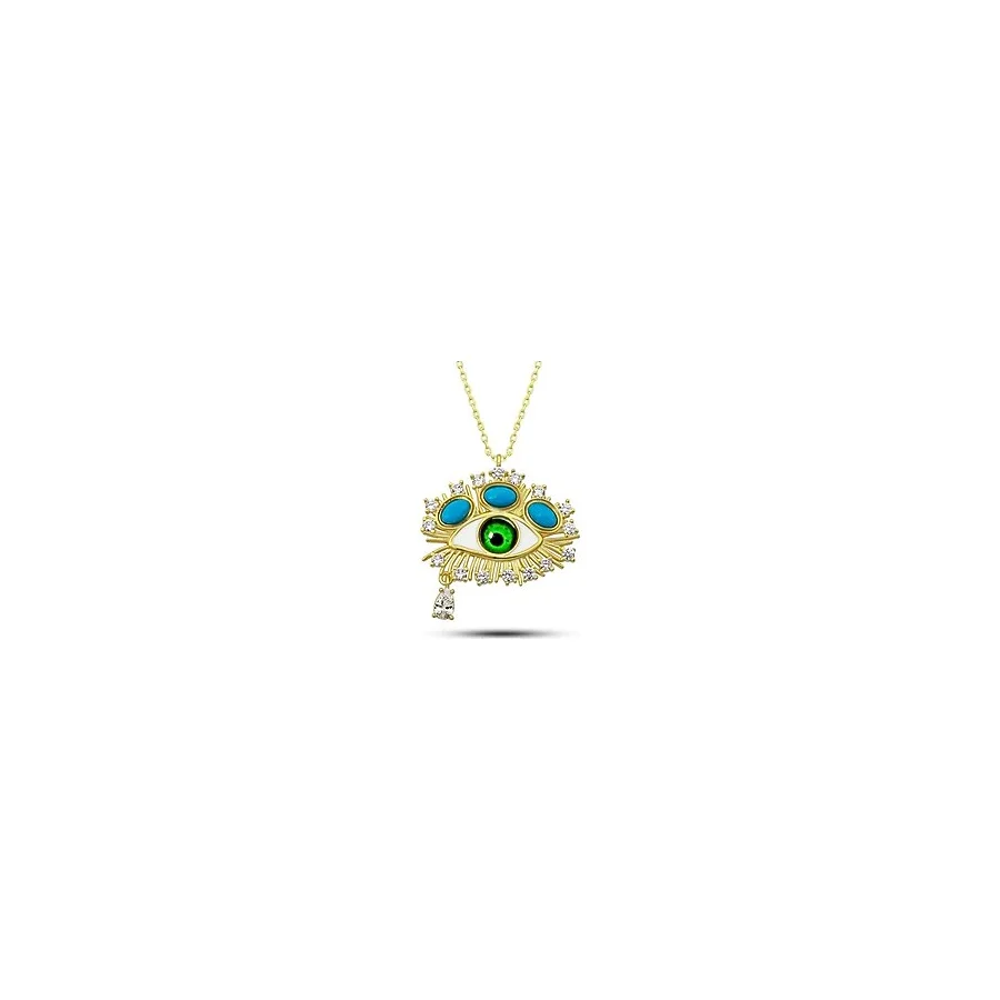 Stil Love Gümüş Gold Gözyaşı Damlası Koruyucu Bakış Kolye SL12617