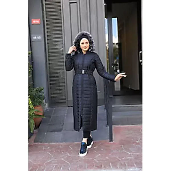 Still Butik Kapşonlu Kapitone Uzun Tesettür Kadın Şişme Mont/kaban ST2146 - 38 - 00100 Siyah