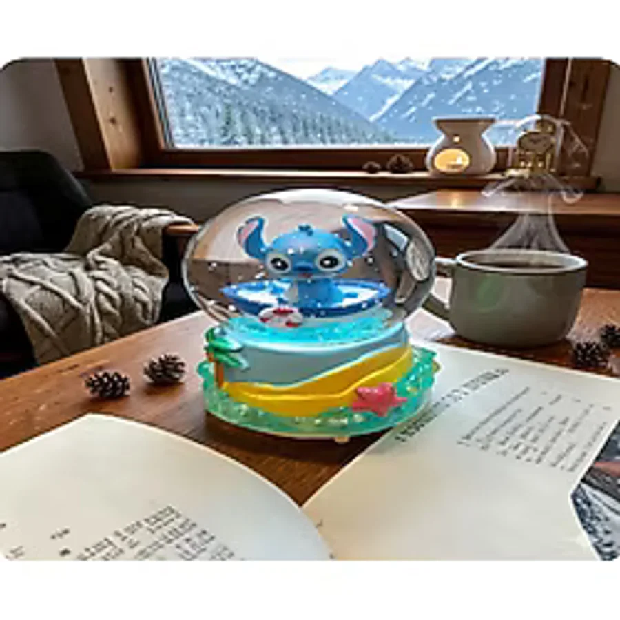 Stitch Müzikli Işıklı -10cm-8cm -kayıklı figürlü Kar küre