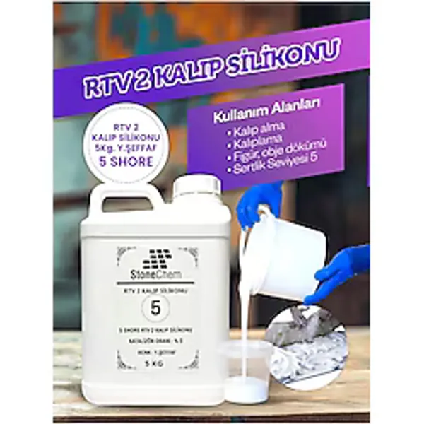 stonechem Yüksek Kalite 1. Sınıf RTV 2 Kalıp Silikonu 5 KG YARI ŞEFFAF 5 SHORE