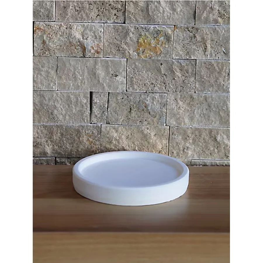 stonnish Daire Beton Saksı Tabağı Küçük Boy 12cm Dekoratif Hediyelik Ham Beyaz