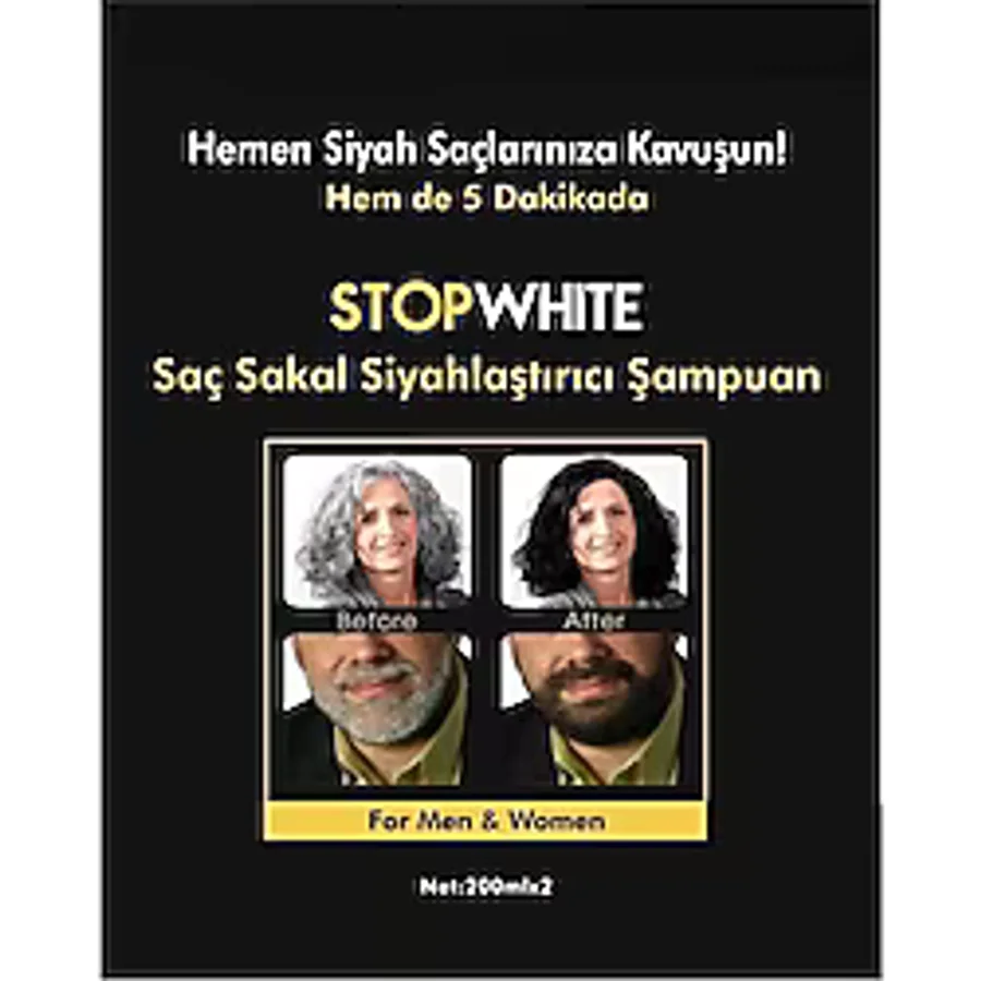 STOP WHITE Saç Sakal Siyahlaştırıcı Şampuan Seti 400 Ml
