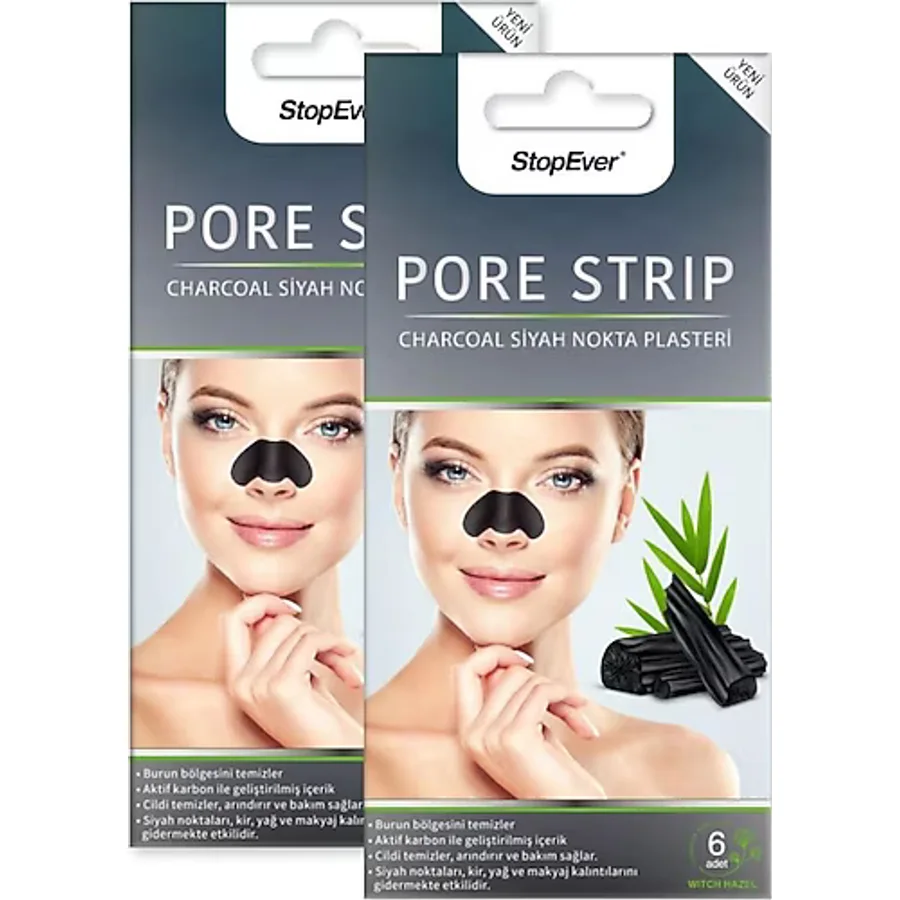 StopEver Charcoal Pore Strip Kömürlü 6'lı 2 Adet Siyah Nokta Burun Plasteri