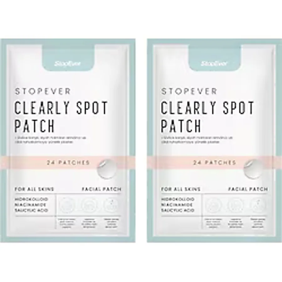 StopEver Clearly Spot Patch, Sivilce Karşıtı Şeffaf Plaster 2'li Paket Ultra İnce, Hidrokolloid + Niacinamide + Salicylic Asit İçerikli Akne Karşıtı Yüz Bandı 48 adet (2 x 24)