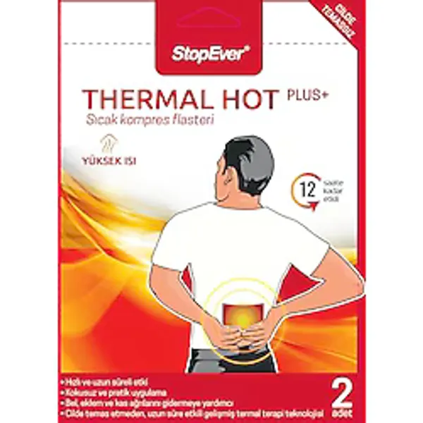 StopEver Thermal Hot Plus+ Isı Terapili Sıcak Kompres Flasteri - Kas ve Eklem Rahatlatıcı (2x2'li Paket) 12 Saat Süren Ekzotermik Sıcaklık ile Hızlı Etki Bel ve Sırt Ağrısı İçin Isı Bandı