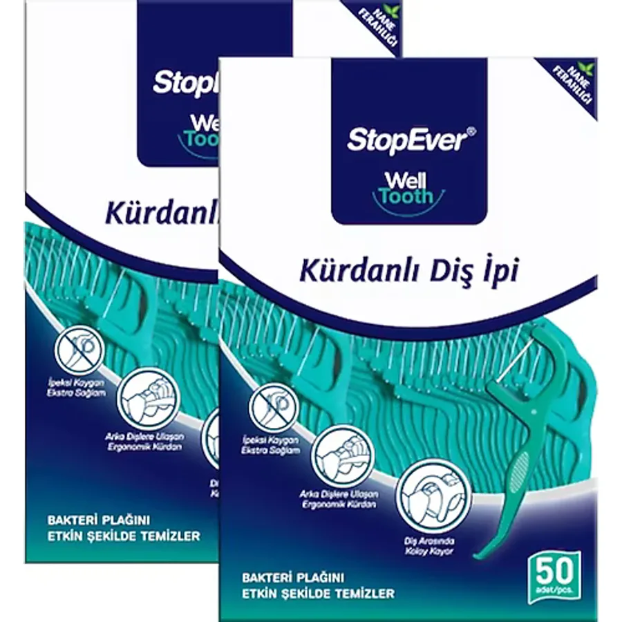 StopEver Well Tooth Nane Ferahlığı 50'li 2 Adet Kürdanlı Diş İpi