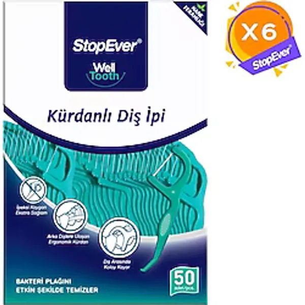 StopEver Well Tooth Nane Ferahlığı 50'li 6 Adet Kürdanlı Diş İpi