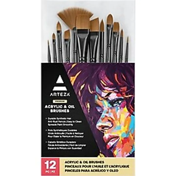 Store Boya Fırçaları, 12'li Set, Birinci Sınıf Sentetik Akrilik ve Yağlı Boya Fırçaları, Pirinç Halkalı ve Ahşap Huş Kulplu Fırçalar, Yeni Başlayanlar ve Uzmanlar İçin Resim Sanatı Malzemeleri - 0