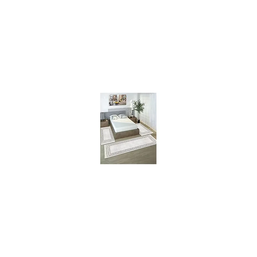 STY Home Gri Dijital Baskılı 3 'lü Yatak Odası Halısı Yolluk Takımı 80x150 2 Adet 80x300 1 Adet 13