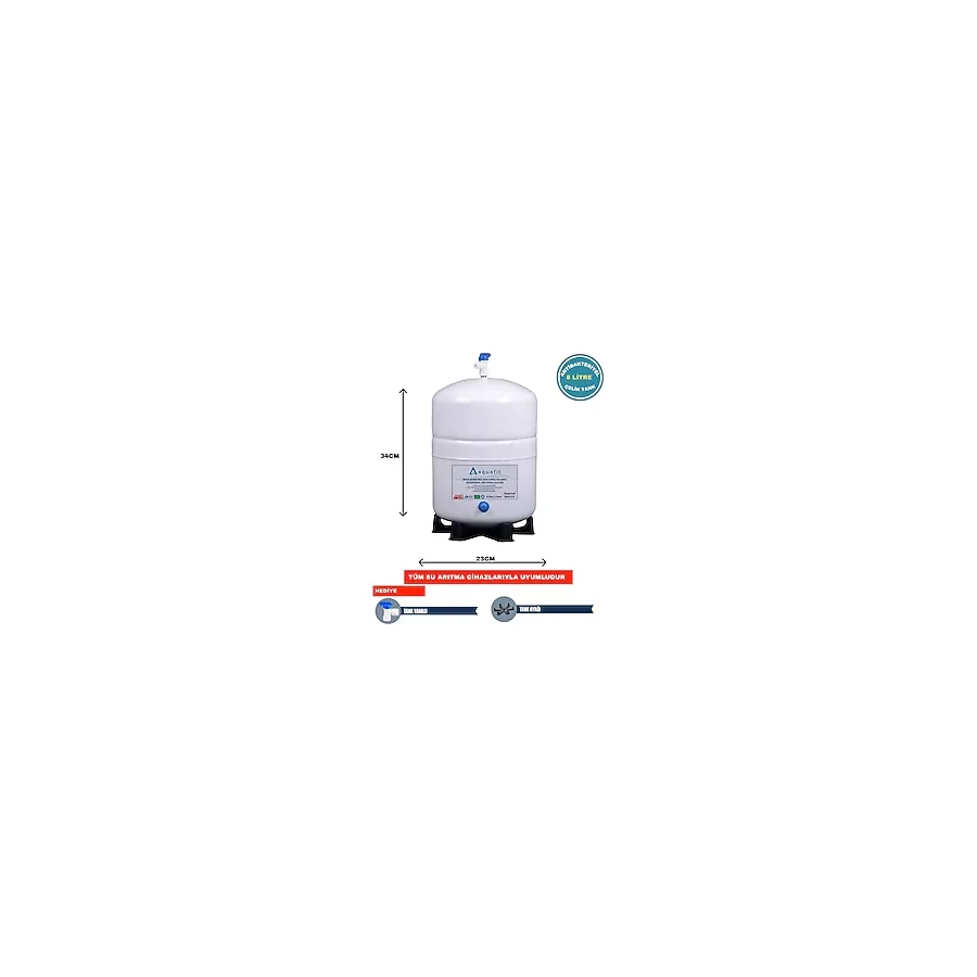 Su Arıtma Cihazı Tankı 8 Lt. (2,2 GALON) Paslanmaz Metal Tank - Tank Vanası Ve Ayak Hediyeli