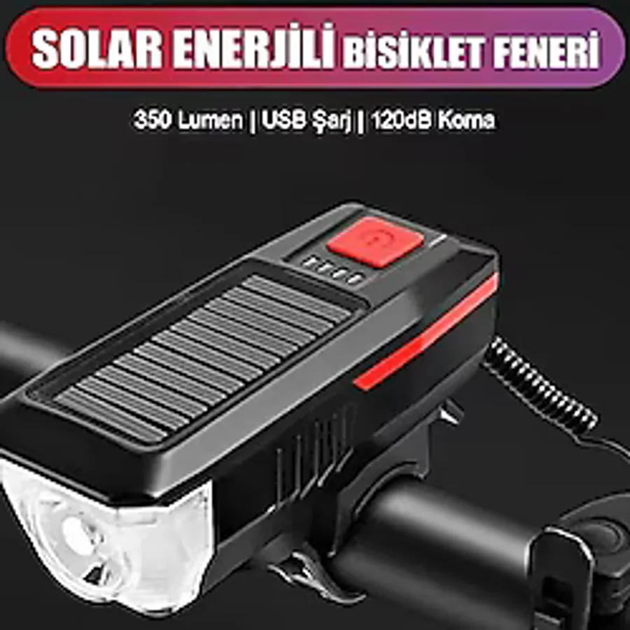 Su Geçirmez Güneş Enerjili LED Işıklı Bisiklet Farı