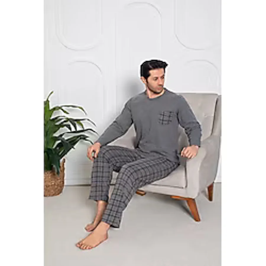 Sude Homewear Ercan Erkek Gri Üst Cepli Pijama Takımı