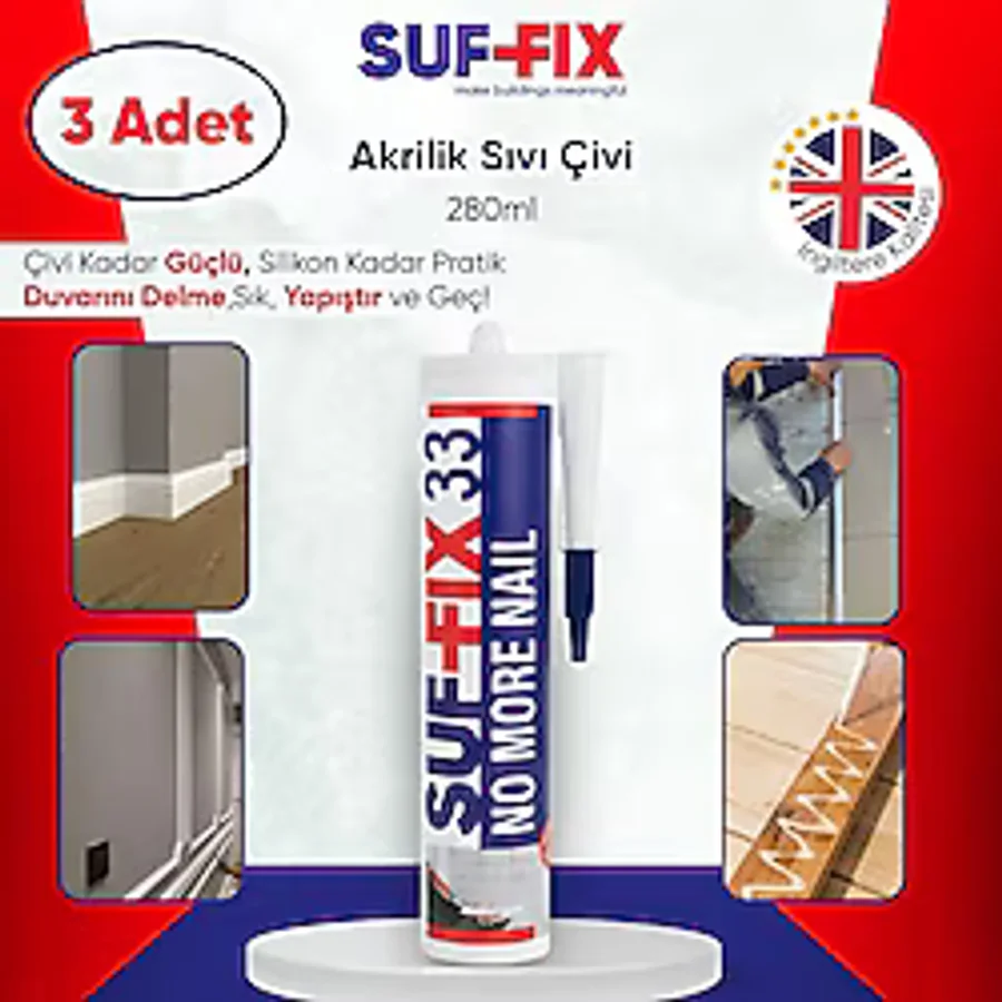 Suf-fix 33 Akrilik Sıvı Çivi 280ml 3 Adet - Avantaj Paketi Montaj Yapıştırıcısı 3 Adet