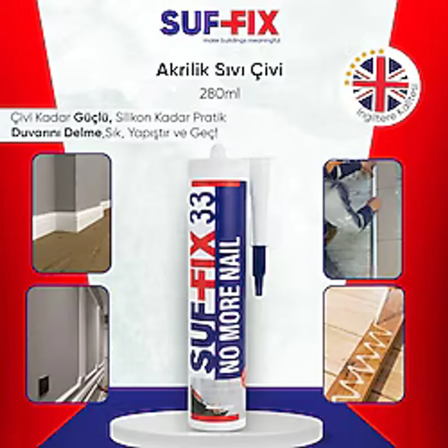 Suf-fix 33 Akrilik Sıvı Çivi 280ml - Matkapsız Montaj Süpürgelik Çıta Yapıştırıcı 1 Adet