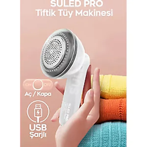 SULED Tiftik Tüy Toplama Makinesi USB Şarjlı Kazak Kumaş Elbise Tüy Toplayıcı Beyaz