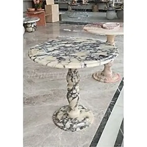 Sümeyra Marble Art Begonvil - Doğal Menekşe Mermer Sehpa Mermer Ayaklı Fiskos Sehpa Mermer Yan Sehpa Bej