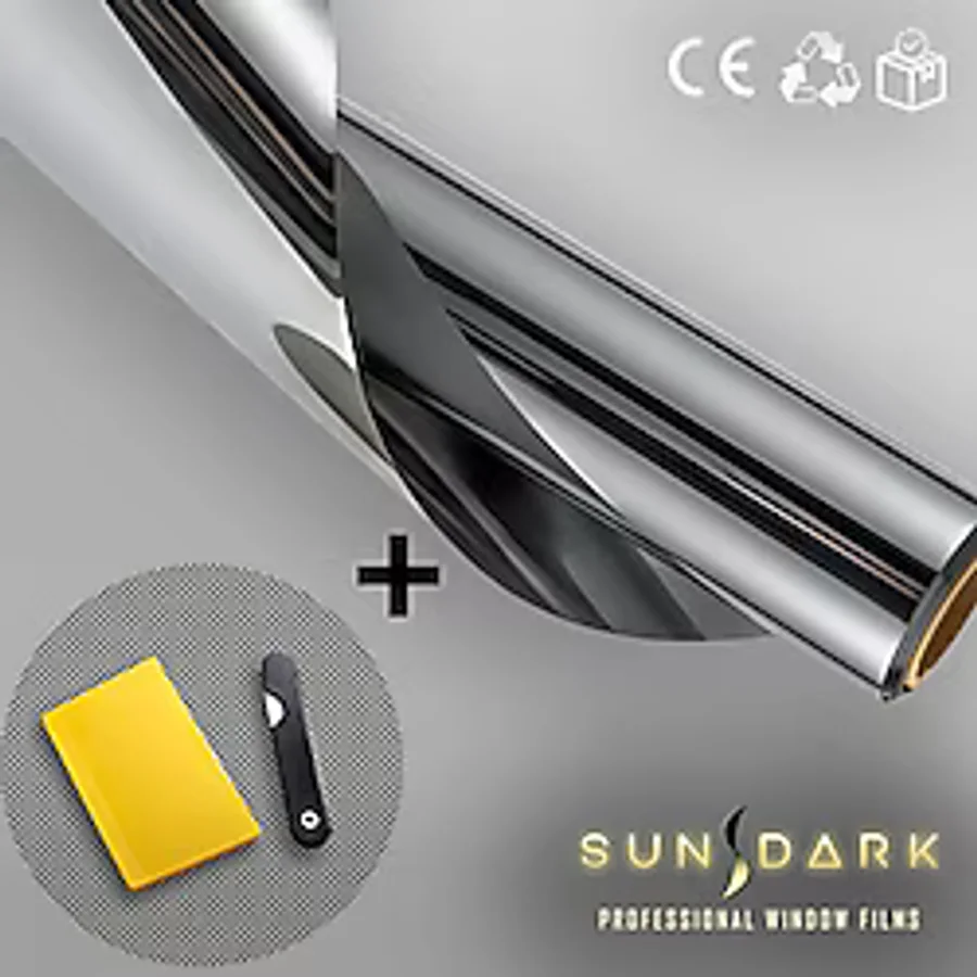 SUNDARK 75 cm X 6 m Silver (Aynalı) Cam Filmi %20 Uygulama Setli
