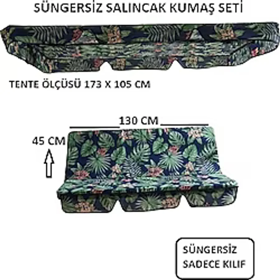Süngersiz Salıncak Minder Seti Tenteli Bahçe Minderi 2 Kişilik Süngersiz Yeşil Yaprak
