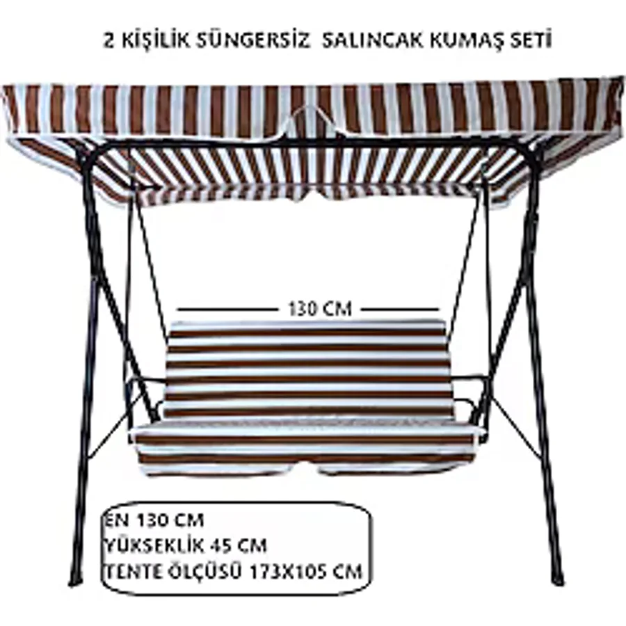 Süngersiz Tenteli Salıncak Kumaş Seti 2 Kişilik Süngersiz Kahve-Beyaz 130X45 - Beyaz - Kahverengi