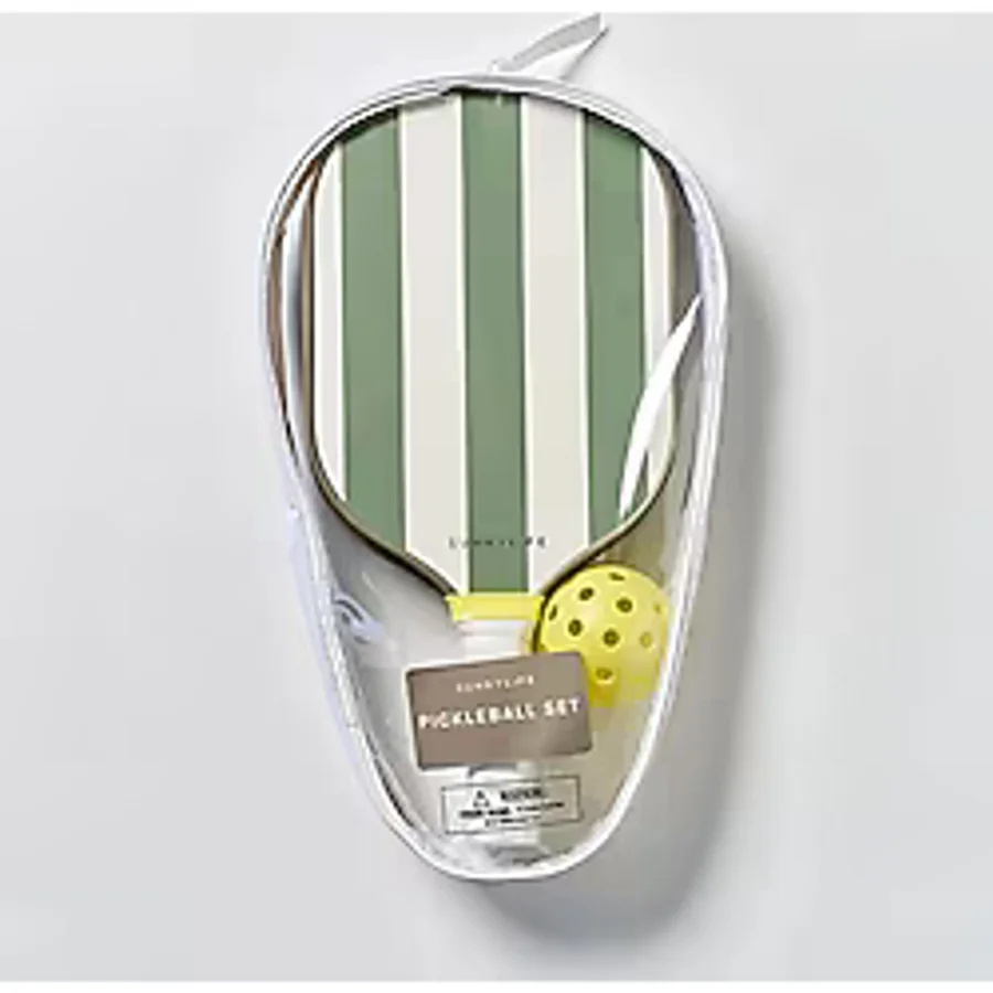 Sunnylife Yeşil Çizgili Pickleball Raket Seti, 2 Raket + 1 Top