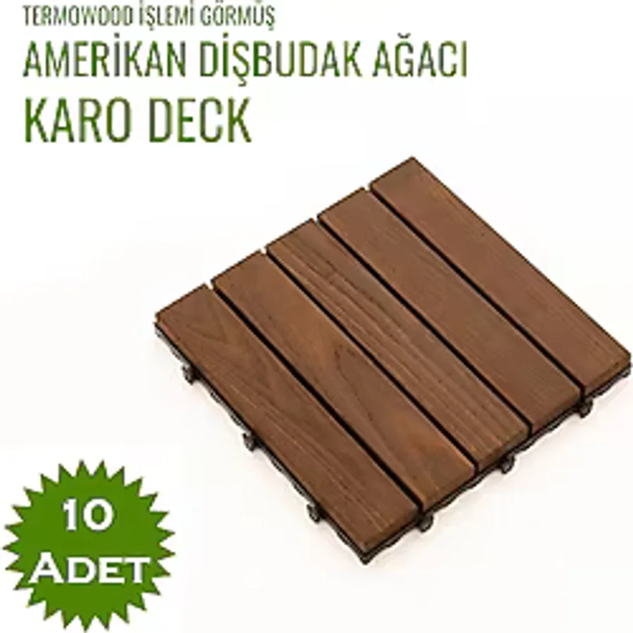 Sunsoe Dişbudak Ağacı Balkon Bahçe Ahşap Yer Döşemesi Karo Deck 30x30 cm - 10 Adet (0,9m2)