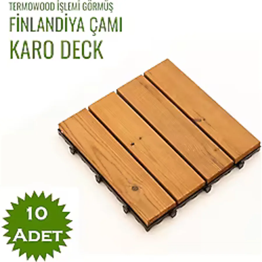 SUNSOE Fin Çamı Balkon Bahçe Ahşap Yer Döşemesi Karo Deck 30x30 cm - 10 Adet(0,9m2)