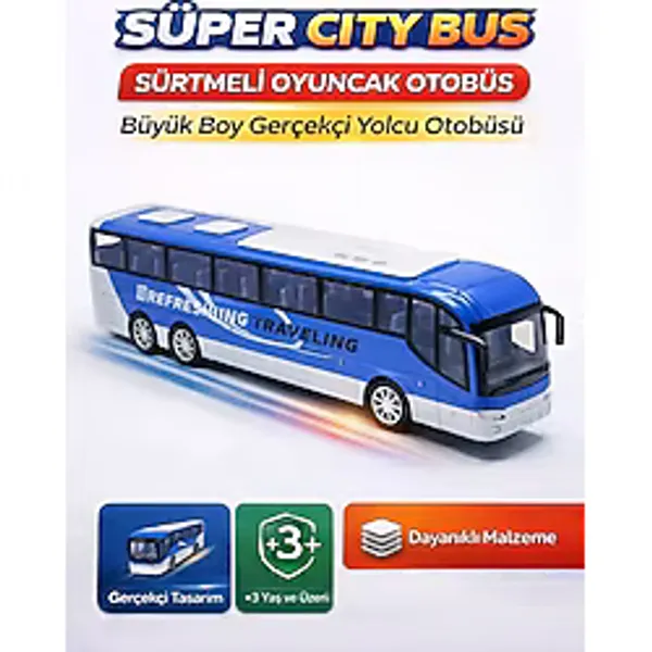 Süper City Bus Sürtmeli Oyuncak Otobüs Büyük Boy Gerçekçi Yolcu Otobüsü