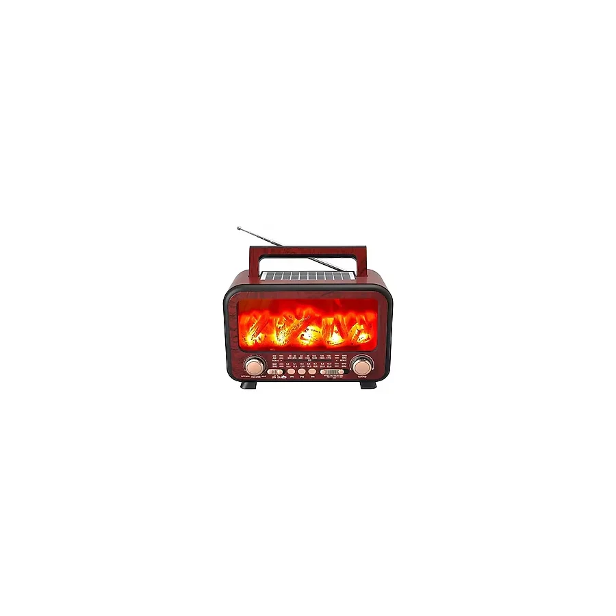 SUPER JVS Şömine Görünümlü Solar Güneş Enerji Ahşap Nostalji Bluetooth Usd Sd Mp3 Radyo Müzik Kutusu