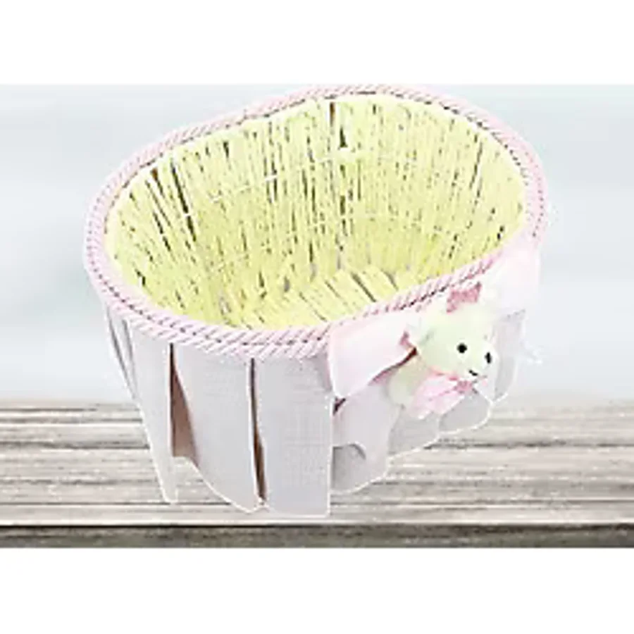 SüSLe Bebek ve Parti Ayıcıklı Oval Sepet, Pembe Süslü Çok Renkli