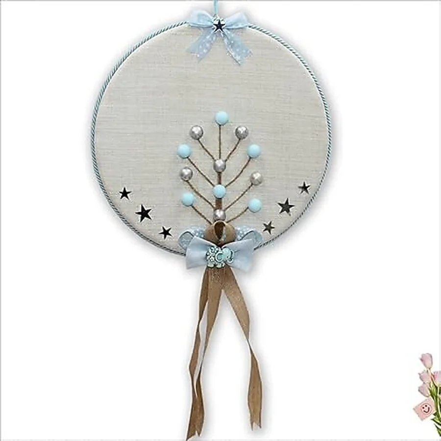 SüSLe Bebek ve Parti Fil Temalı Ahşap Pano 35cm Kapı Süsü - Mavi