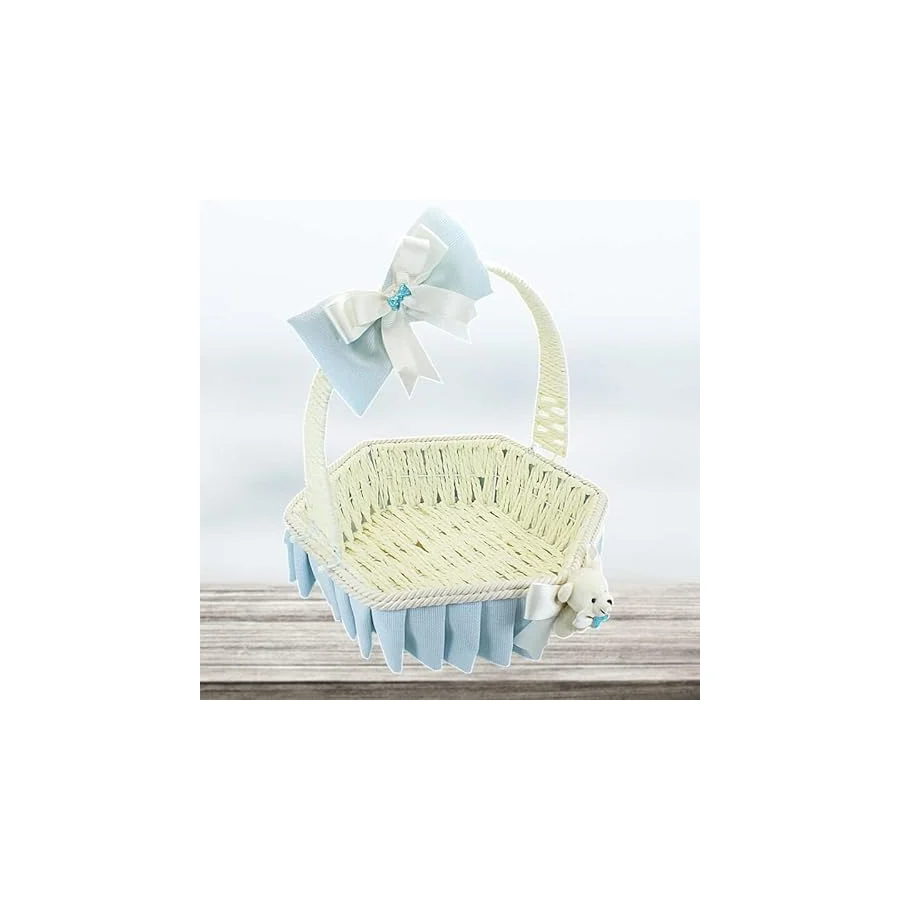 SüSLe Bebek ve Parti Saplı Altıgen Kumaş Sepet, 32 Cm, Büyük Boy, Mavi