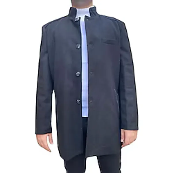 Süvari Regular Fit Premium Yün Içerikli Uzun Kol Lacivert Kaşe Kaban Erkek Rahat Kalıp - Siyah - 60