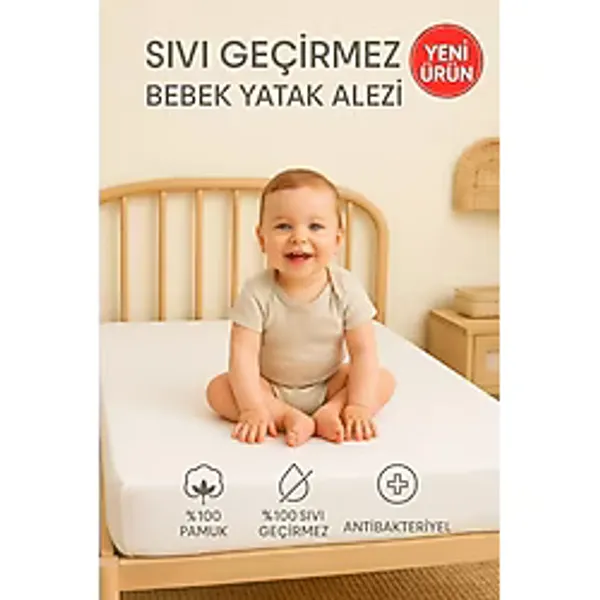 Suvay %100 Pamuk Sıvı Geçirmez Bebek ve Çocuk Yatak Koruyucu Alez Park Beşik Kreş Anaokulu Alezi 50 x 90 - 50 x 90 cm - Beyaz