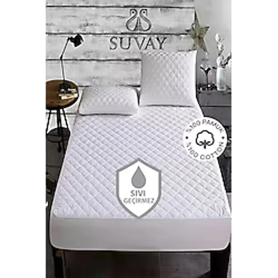 Suvay Kapitone Fitted Su Sıvı Geçirmez Tek ve Çift Kişilik Pamuk Çarşaf Yatak Alezi