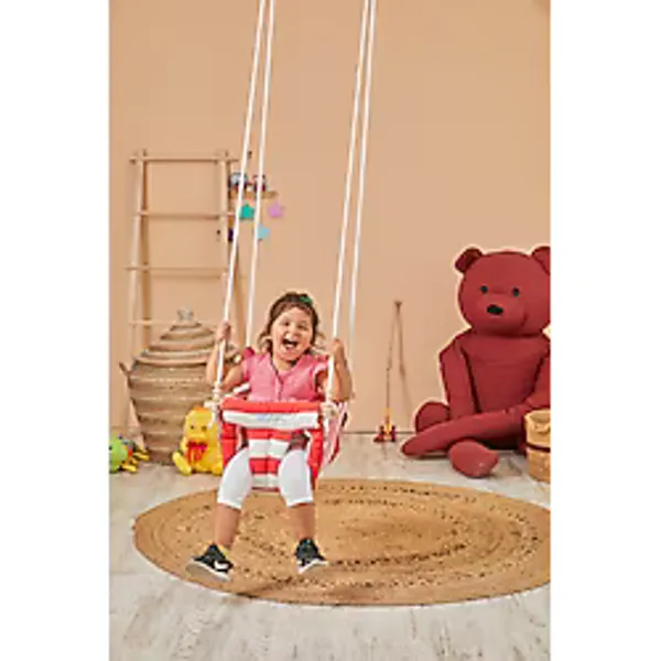 Svava Plus Ahşap Bebek Salıncak, Tavana Asılan Çocuk Salıncağı KIRMIZI & BEYAZ