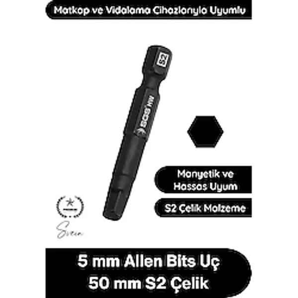 Svein #allen 5 mm Allen Bits Uç 5 cm S2 Çelik Profesyonel Alyan Tornavida Ucu Manyetik Altıgen Vida Sökme Takma Matkap Şarjlı Vidalama Uyumlu Black Pro Series Dayanıklı Hassas Uzun Ömürlü El Aleti Apa