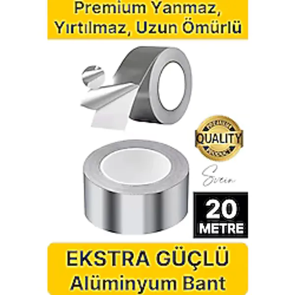 Svein Alüminyum Yanmaz Folyo Bant Tamir Soba Boru Bandı Suya Sıcağa Dayanıklı Yama Düz Gri 45 Mm X 20 M